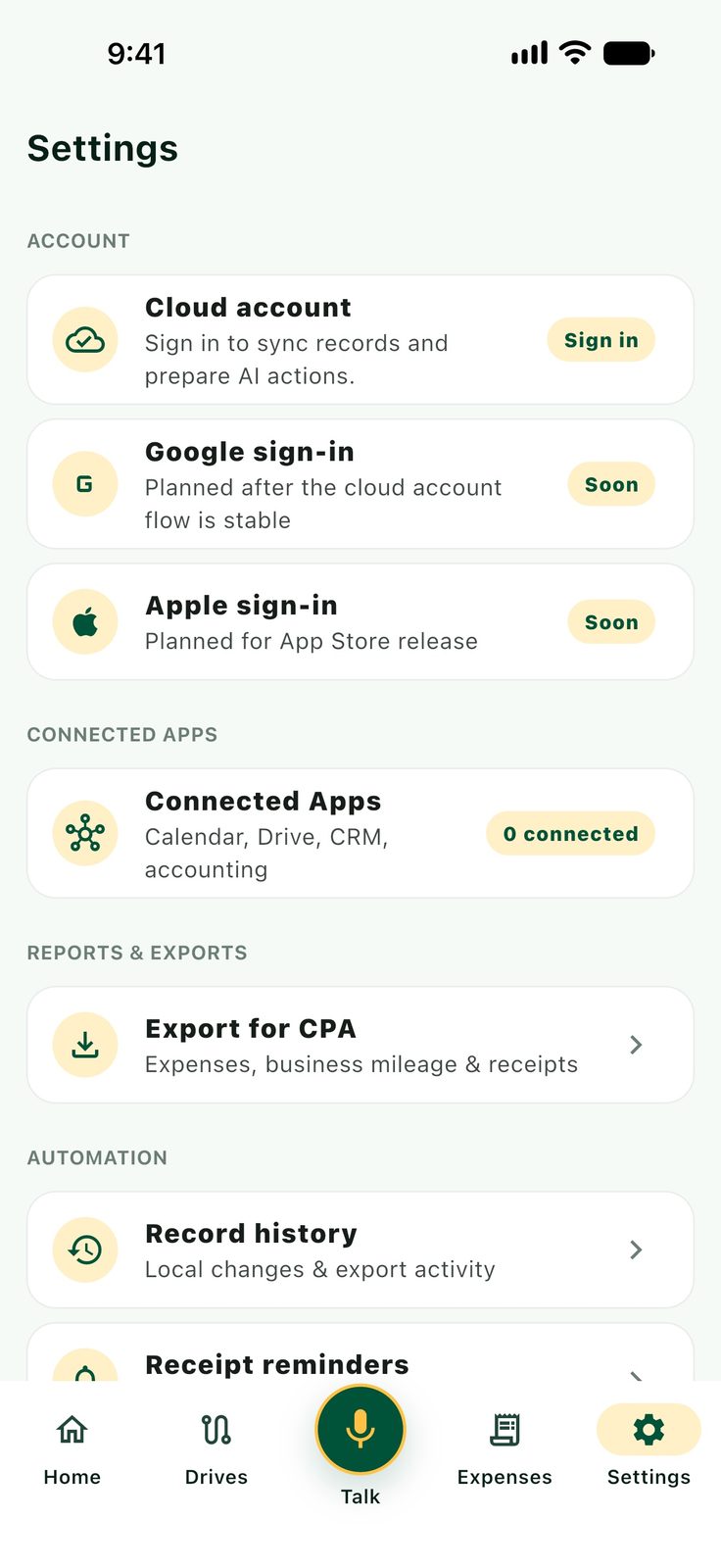 AgentDeduct settings screen